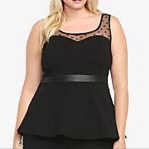 TORRID Peplum Tank Sweetheart Sheer Mesh Polka Dot Black